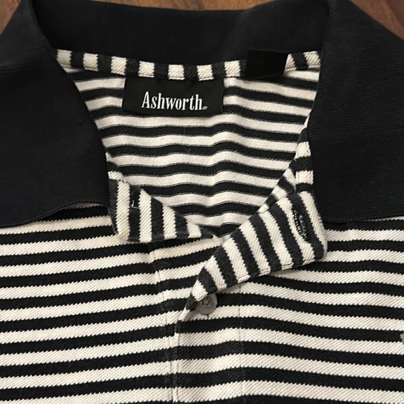 Vintage 90s Ashworth Mens Golf Polo Navy Blue, White Striped 100% Cotton XXL - Picture 3 of 9